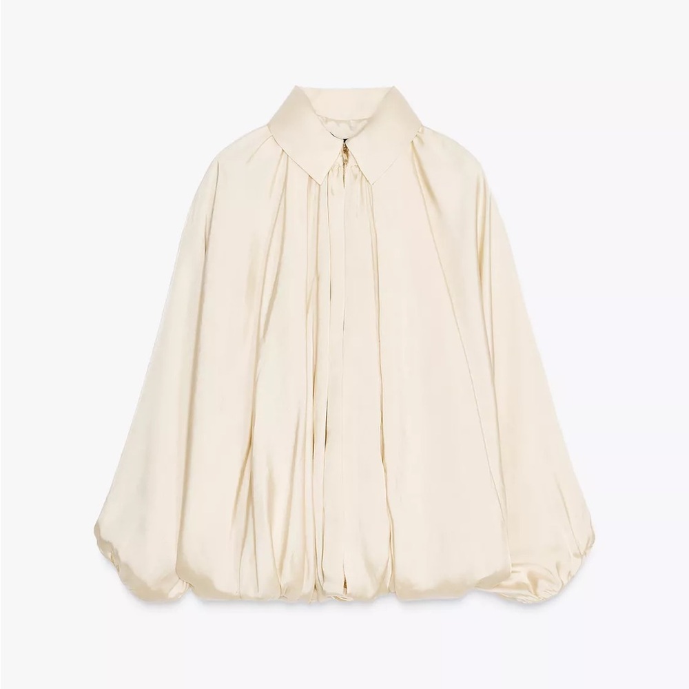 Zara Puffed Bomber Jacket in Ecru
